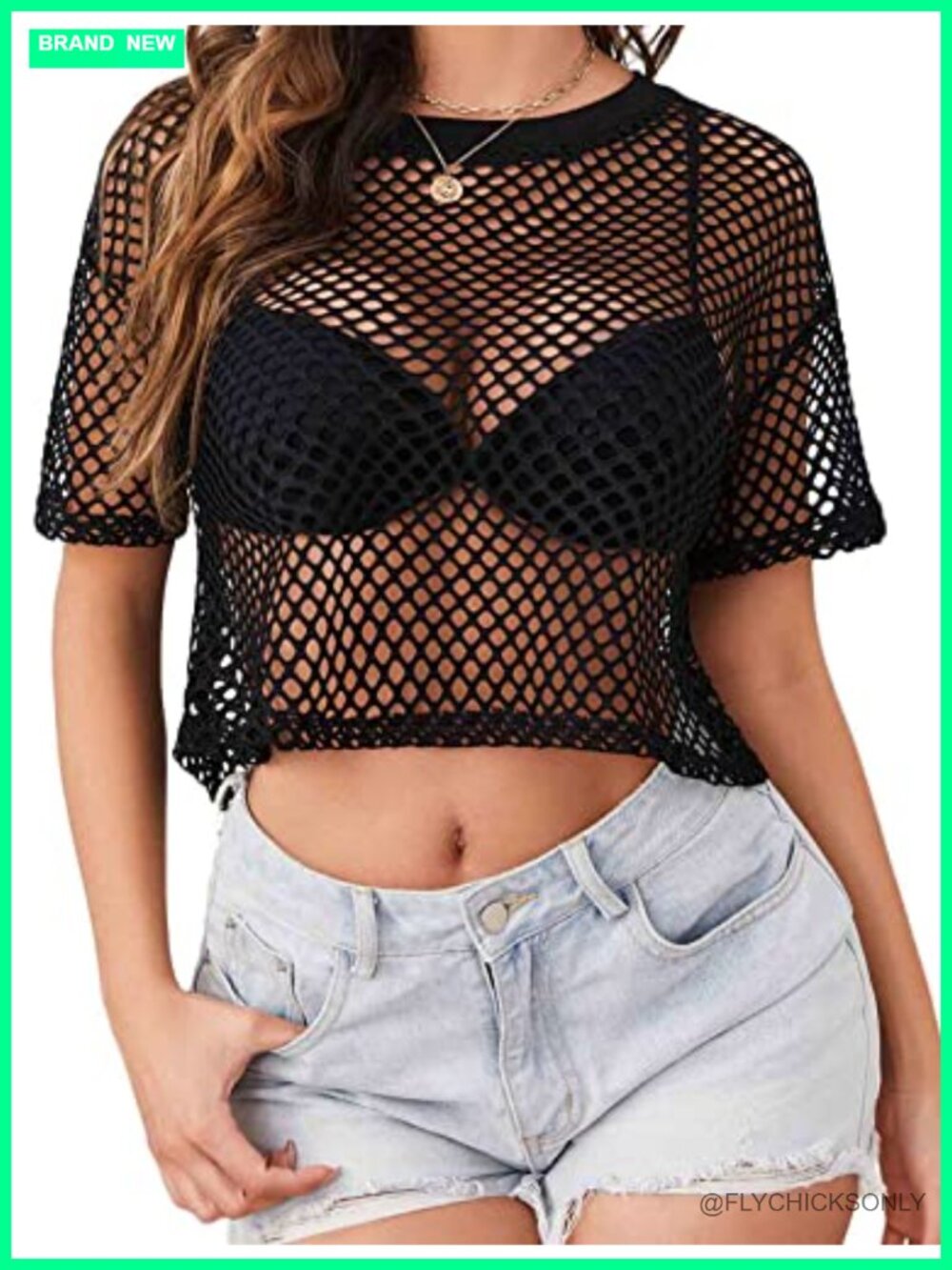 Sheer Fishnet Mesh Crop Top Short Sleeve See Through Tee
